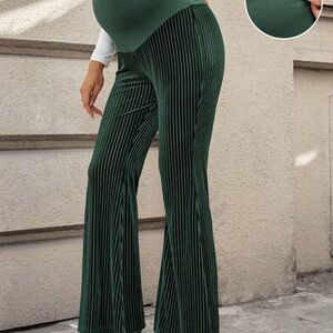 Chic Green Striped Maternity Flare Pants